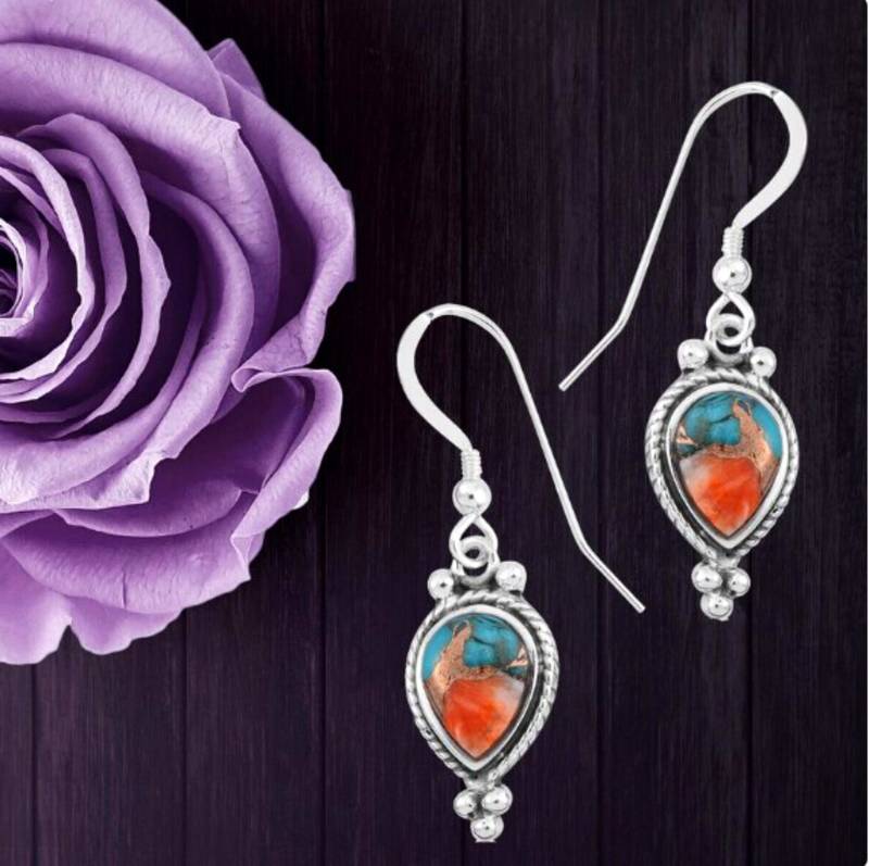 925 solid sterling silver oyster copper turquoise drop dangle earring