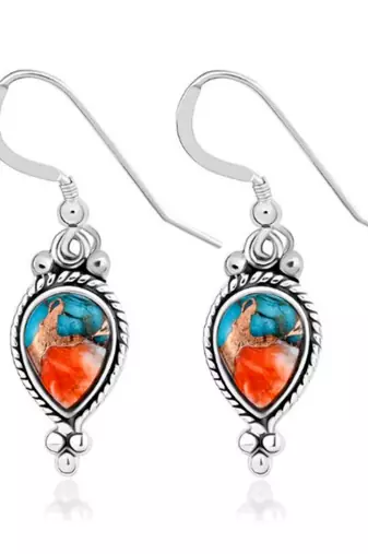 925 solid sterling silver oyster copper turquoise drop dangle earring
