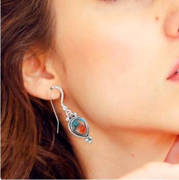 925 solid sterling silver oyster copper turquoise drop dangle earring 3