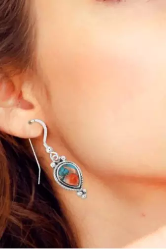 925 solid sterling silver oyster copper turquoise drop dangle earring
