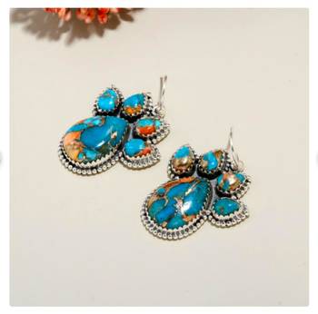 Oyster copper turquoise dangle earrings | 925 sterling silver 1