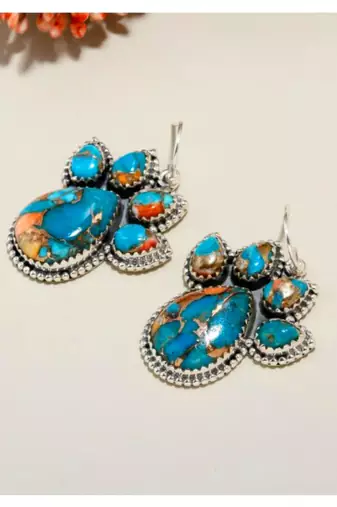 Oyster copper turquoise dangle earrings | 925 sterling silver
