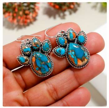 Oyster copper turquoise dangle earrings | 925 sterling silver 2