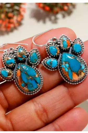 Oyster copper turquoise dangle earrings | 925 sterling silver