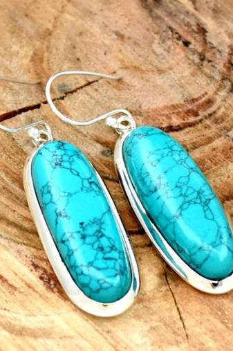 Turquoise gemstone earrings/ 925 silver gemstone earrings/ dangle