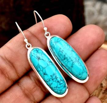 Turquoise gemstone earrings/ 925 silver gemstone earrings/ dangle 2