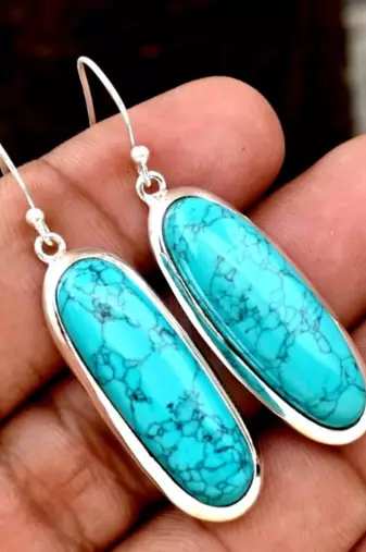 Turquoise gemstone earrings/ 925 silver gemstone earrings/ dangle