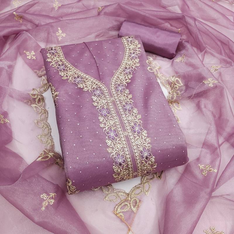 lavender organza embroidered dress material