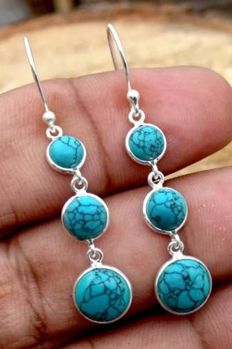 Three turquoise stone ring | 925 sterling silver handmade gemstone ring