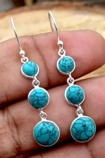 Three turquoise stone ring | 925 sterling silver handmade gemstone ring