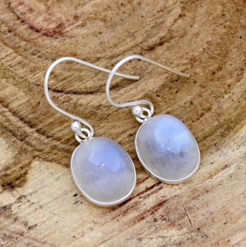 Big moonstone earrings | 925 sterling silver handmade dangle earrings