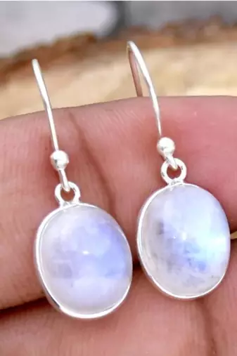 Big moonstone earrings | 925 sterling silver handmade dangle earrings