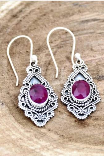 Ruby earrings, drop & dangle earrings, 925 sterling silver