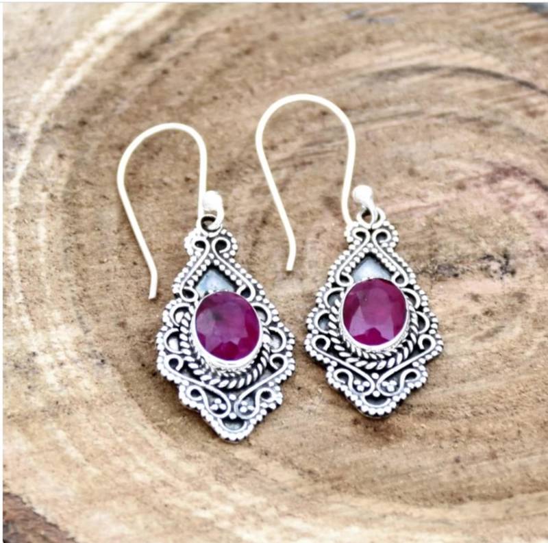 Ruby earrings, drop & dangle earrings, 925 sterling silver