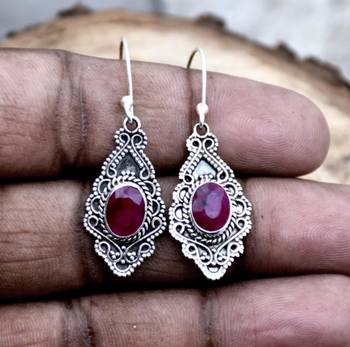 Ruby earrings, drop & dangle earrings, 925 sterling silver 2