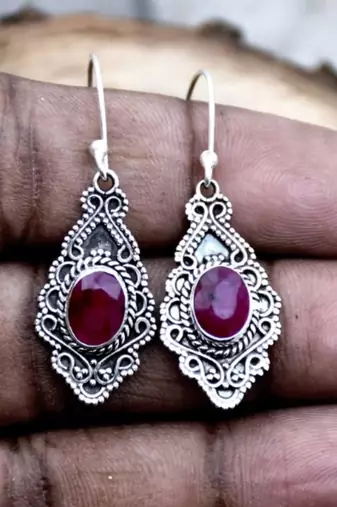 Ruby earrings, drop & dangle earrings, 925 sterling silver