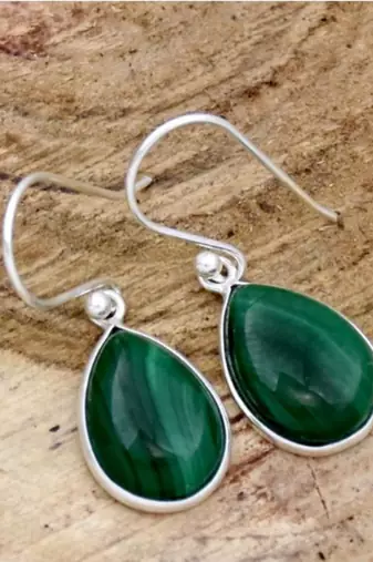 Handmade malachite drop earrings | 925 sterling silver gemstone jewelry