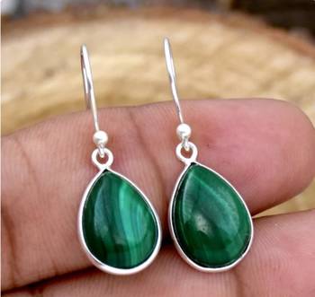 Handmade malachite drop earrings | 925 sterling silver gemstone jewelry 2