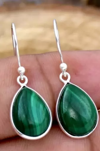 Handmade malachite drop earrings | 925 sterling silver gemstone jewelry