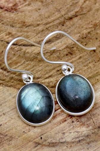 Natural labradorite earrings /925 sterling silver leaf silver dangle earrings