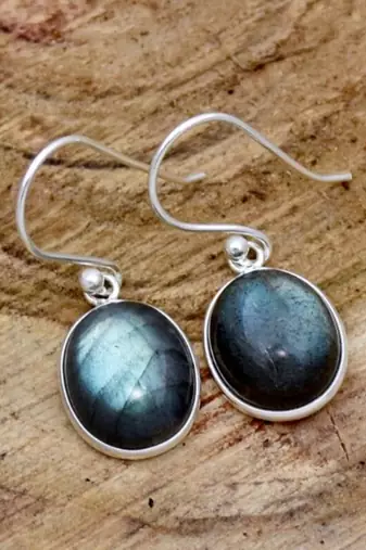 Natural labradorite earrings /925 sterling silver leaf silver dangle earrings