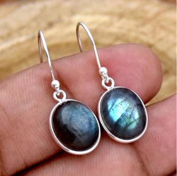 Natural labradorite earrings /925 sterling silver leaf silver dangle earrings 2