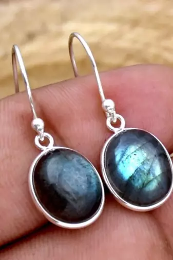 Natural labradorite earrings /925 sterling silver leaf silver dangle earrings