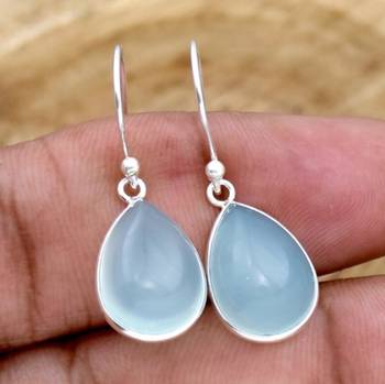 Blue chalcedony earrings | 925 sterling silver handmade 2