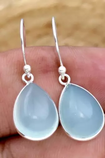 Blue chalcedony earrings | 925 sterling silver handmade