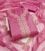 pink unstitched diamond organza embroidered dress material