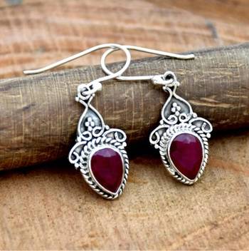 Red ruby earrings | handmade 925 sterling silver jewelry 1