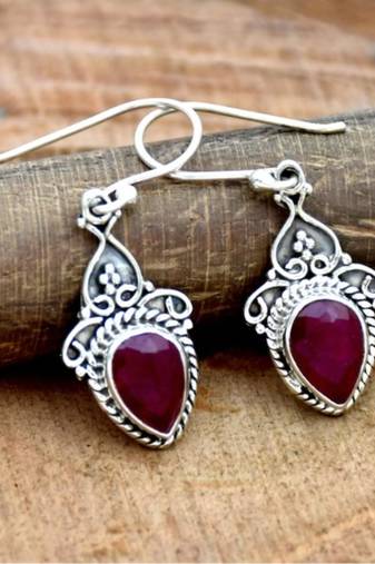 Red ruby earrings | handmade 925 sterling silver jewelry