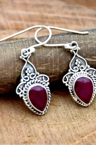 Red ruby earrings | handmade 925 sterling silver jewelry