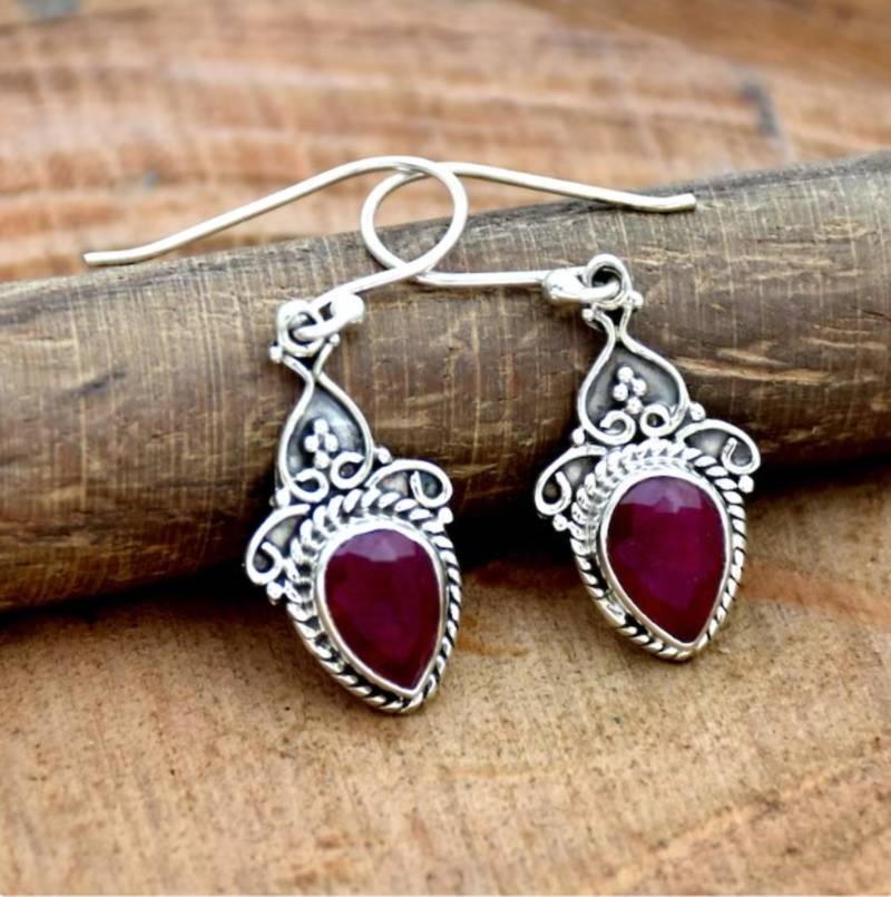 Red ruby earrings | handmade 925 sterling silver jewelry
