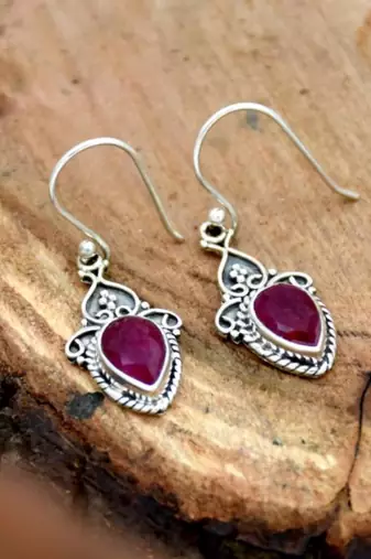 Red ruby earrings | handmade 925 sterling silver jewelry