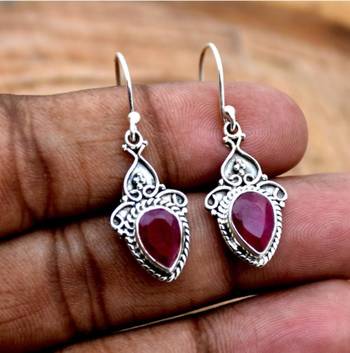 Red ruby earrings | handmade 925 sterling silver jewelry 3