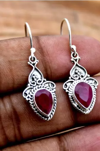 Red ruby earrings | handmade 925 sterling silver jewelry
