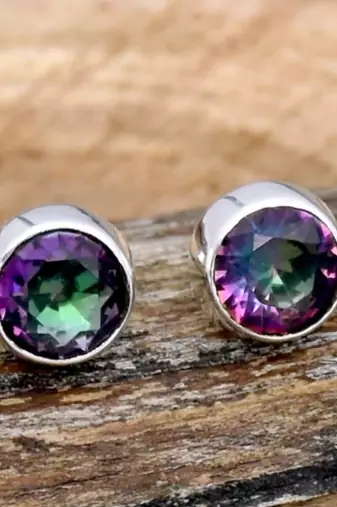 Genuine fire mystic topaz earrings | round diamond cut | 925 sterling silver
