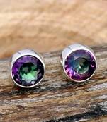 Genuine fire mystic topaz earrings | round diamond cut | 925 sterling silver