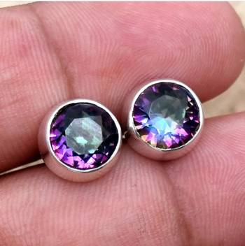 Genuine fire mystic topaz earrings | round diamond cut | 925 sterling silver 2