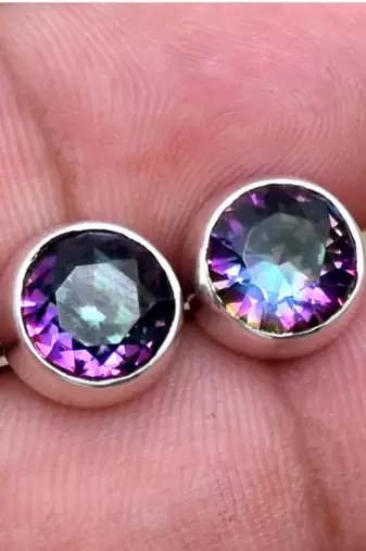 Genuine fire mystic topaz earrings | round diamond cut | 925 sterling silver