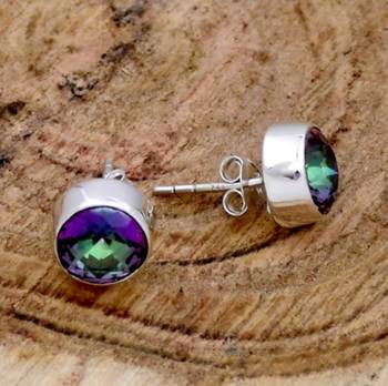 Genuine fire mystic topaz earrings | round diamond cut | 925 sterling silver 3