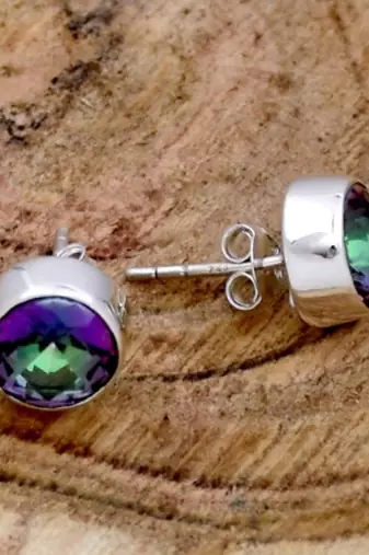 Genuine fire mystic topaz earrings | round diamond cut | 925 sterling silver