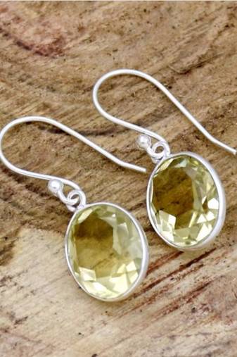 Citrine stone earrings | 925 sterling silver handmade dangle earrings