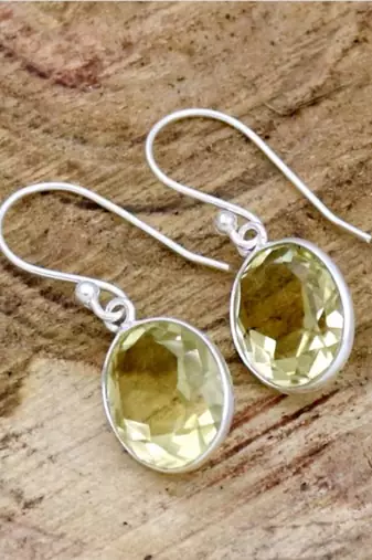 Citrine stone earrings | 925 sterling silver handmade dangle earrings
