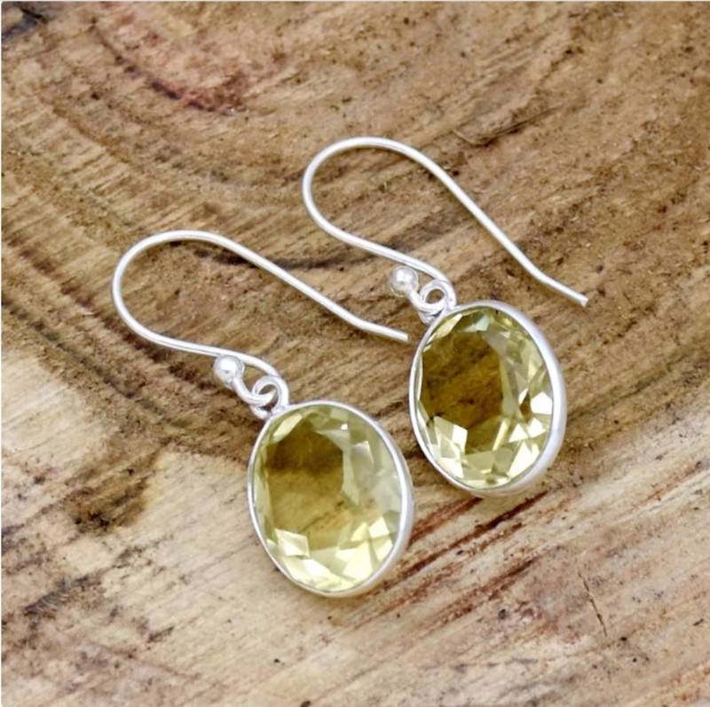 Citrine stone earrings | 925 sterling silver handmade dangle earrings