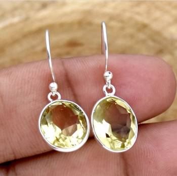Citrine stone earrings | 925 sterling silver handmade dangle earrings 2