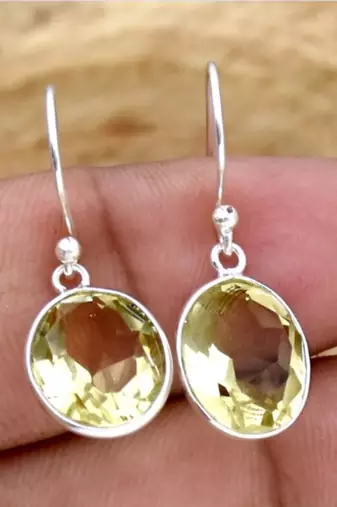 Citrine stone earrings | 925 sterling silver handmade dangle earrings