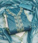 teal unstitched diamond organza embroidered dress material