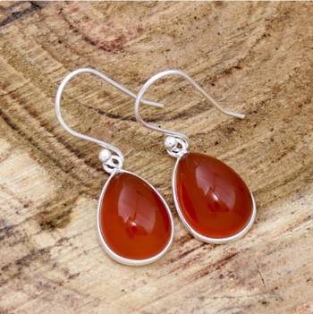 Red carnelian earrings | 925 sterling silver handmade dangle 1
